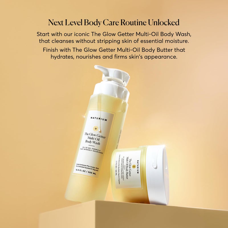 NATURIUM زبدة الجسم المتعددة الزيوت من ناتوريوم ذا جلو غيتير، كريم شد وترطيب الجسم مع زبدة الشيا، 7.7 أونصة سائلة - Image 5