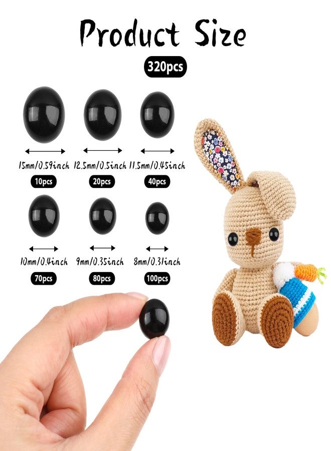 salbsever 320pcs Crochet Eyes for Animals Sew On Safety Eyes Plastic Mushroom Domed Sewing Crafting Eyes Round Buttons Black 8mm to 15mm Flatback Button Beads for DIY Bear Stuffed Animals Crochet Making - Image 2