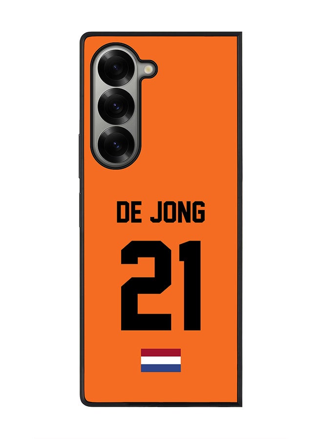 Stylizedd Rugged Black edge case for Samsung Galaxy Z Fold6, Slim fit Case Flexible TPU Gel Thin Cover - Football Team - Netherlands, Player Name - De Jong - Image 1