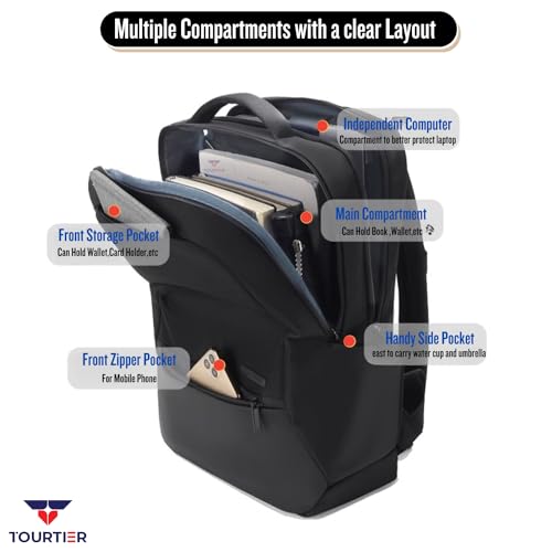 TOURTIER Multifunctional Laptop Bag, Casual Men's Backpack for Business, Travel, School, College, Computer (DESIGN-1, BLACK) - Image 3