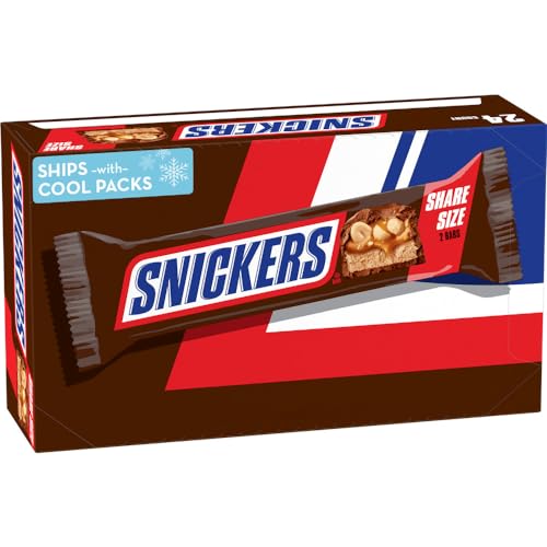 Snickers حلوى سنيكرز بار شوكولاتة بالحليب حجم المشاركة عبوة كبيرة 329 أونصة عبوة من 24 - Image 1