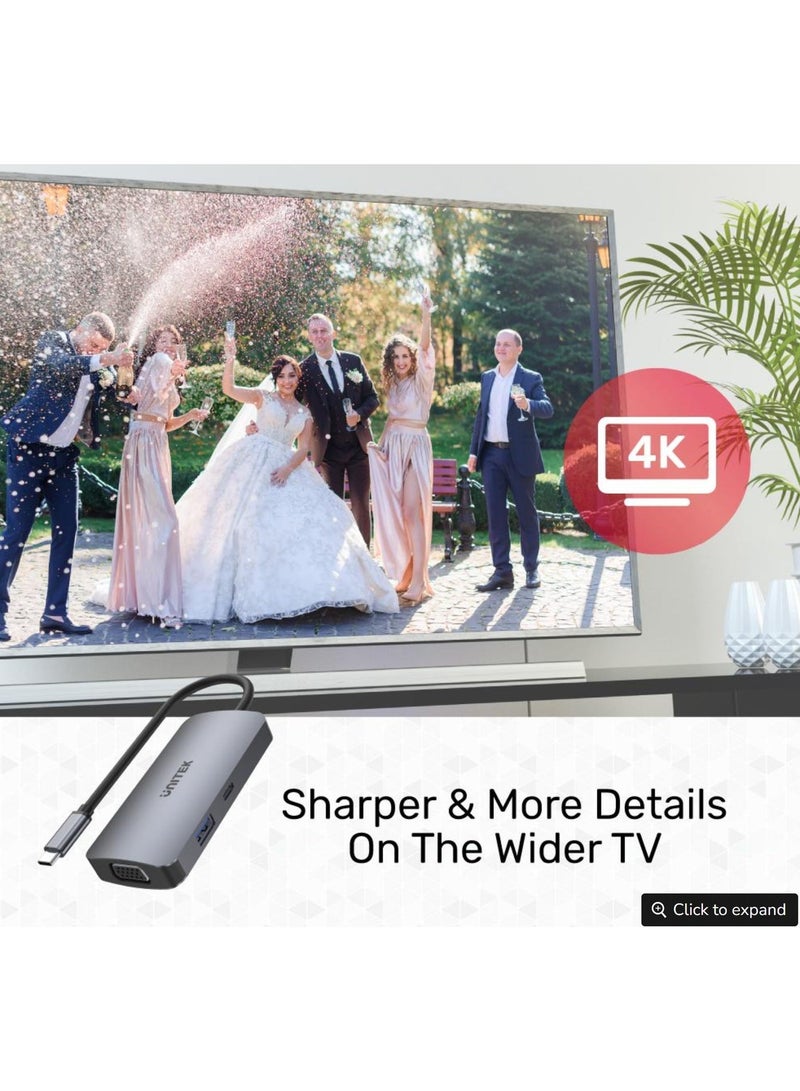 يوني تيك محور UNITEK uHUB P5 Trio 5 في 1 USB-C مع MST لثلاث شاشات، 100 واط توصيل الطاقة، ونقل بيانات سريع - Image 2