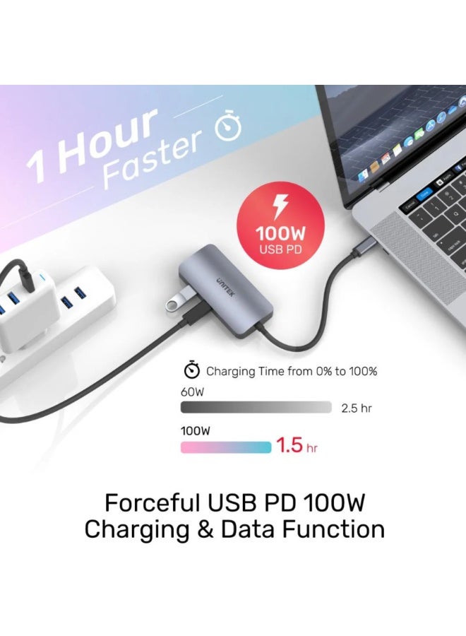 يوني تيك محور UNITEK uHUB P5 Trio 5 في 1 USB-C مع MST لثلاث شاشات، 100 واط توصيل الطاقة، ونقل بيانات سريع - Image 4