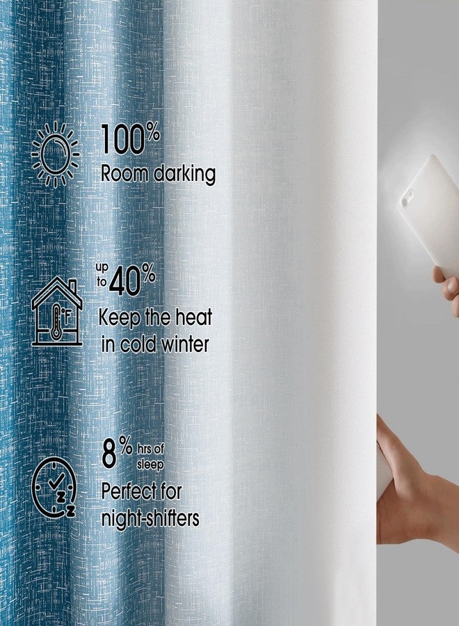 Geomoroccan Ombre 100% Blackout Curtains 84 Inch Length 2 Panels for Bedroom Living Room Blue White Gradient Patterned Room Darkening Thermal Insulated Grommet Window Treatment Drapes,50x90, 2 Set - Image 4