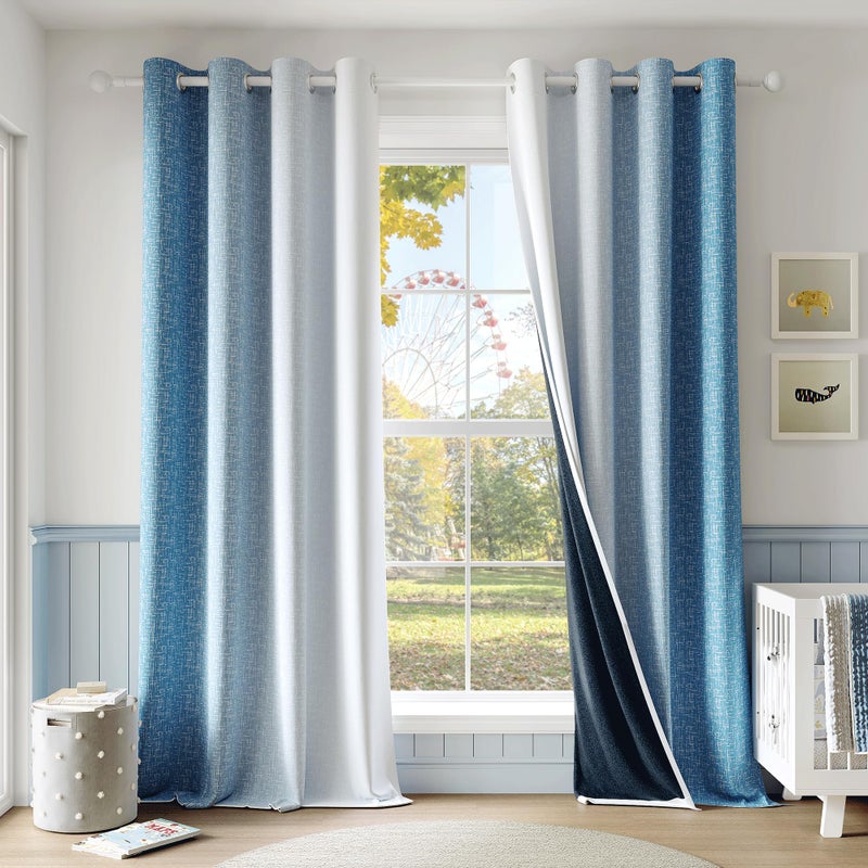 Geomoroccan Ombre 100% Blackout Curtains 84 Inch Length 2 Panels for Bedroom Living Room Blue White Gradient Patterned Room Darkening Thermal Insulated Grommet Window Treatment Drapes,50x90, 2 Set - Image 1