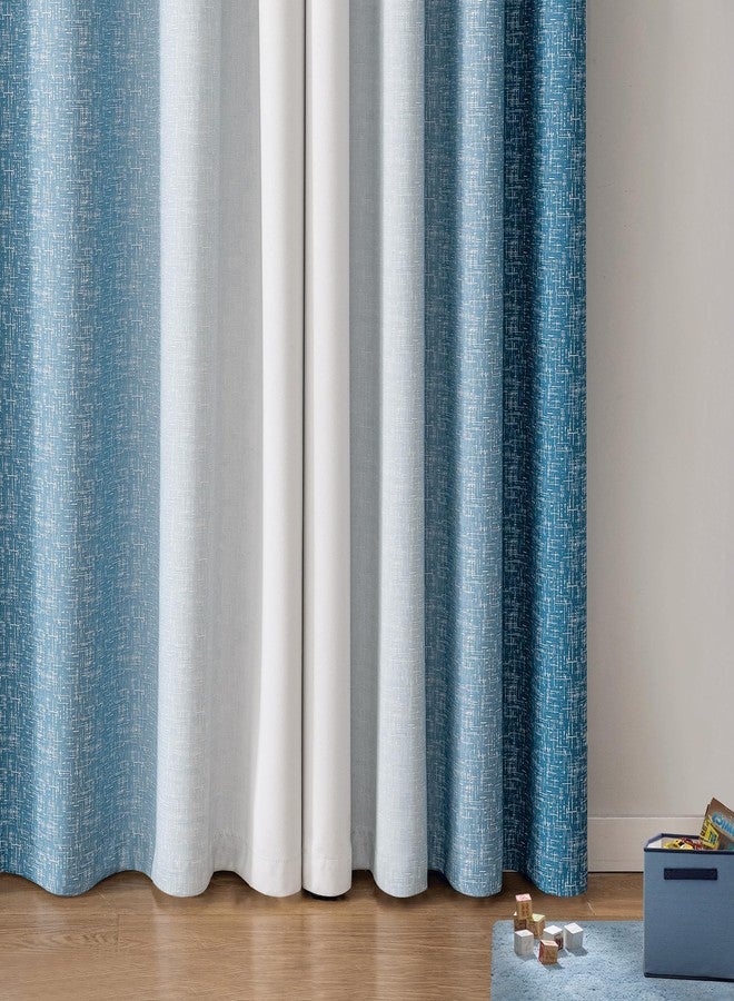 Geomoroccan Ombre 100% Blackout Curtains 84 Inch Length 2 Panels for Bedroom Living Room Blue White Gradient Patterned Room Darkening Thermal Insulated Grommet Window Treatment Drapes,50x90, 2 Set - Image 5