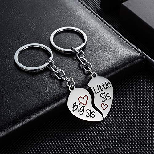 YEEQIN 2PC Matching Big Sis Little Sis Red Split Heart Halves Sisters Pendant Keychain Keyring Set - Image 2