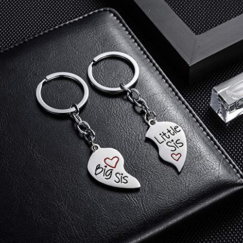 YEEQIN 2PC Matching Big Sis Little Sis Red Split Heart Halves Sisters Pendant Keychain Keyring Set - Image 3