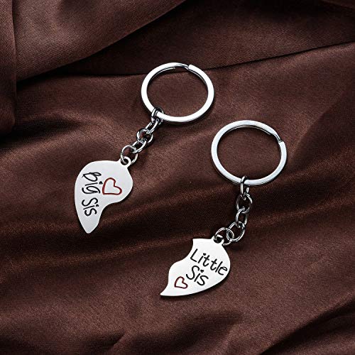YEEQIN 2PC Matching Big Sis Little Sis Red Split Heart Halves Sisters Pendant Keychain Keyring Set - Image 5