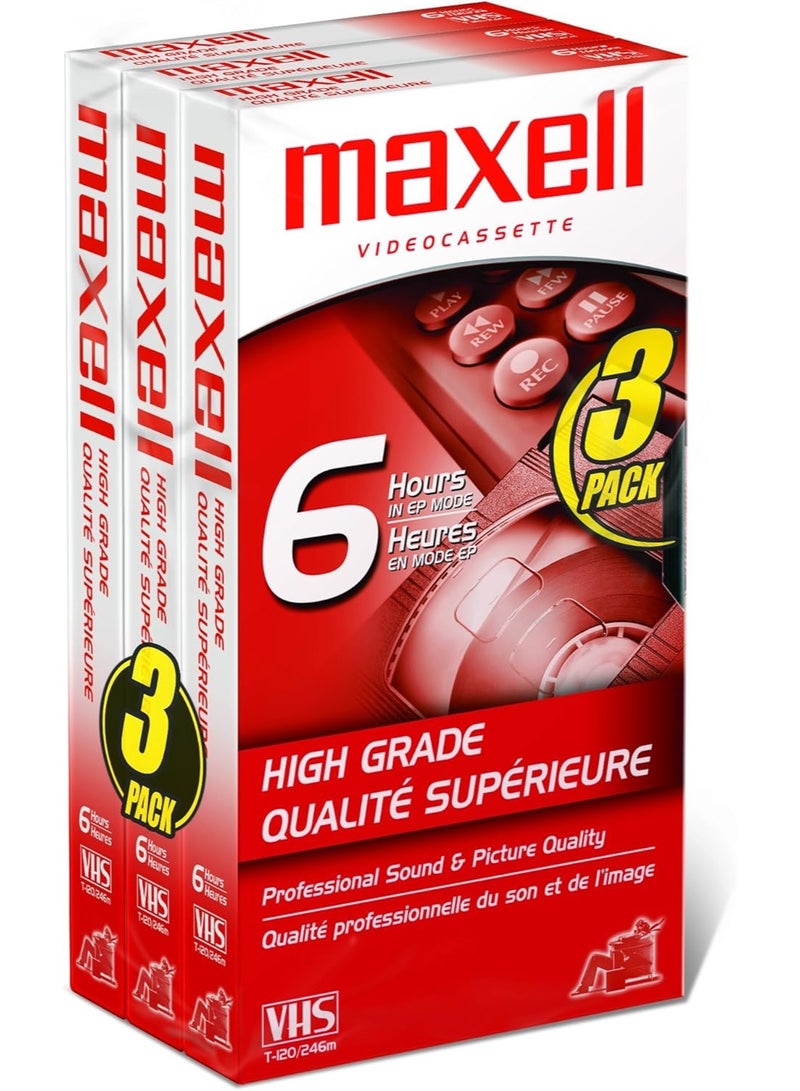 Maxell Maxell High Grade T-120 VHS Tape, 3 Pack