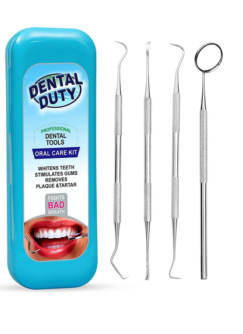 Dental Duty - Dental Tools, Dental Pick for Teeth Cleaning - Dental tools to remove plaque and tartar - Dentist Instrument Set for Teeth Cleaning - Stainless Steel Scraper and Mouth Mirror for Calculus (Aqua) - Image 1