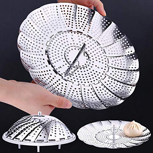 Ameedarshan Foldable Stainless Steel Vegetable Fruit Steamer Punching Food Drain Bowl Basket Multi-functional Kitchen Tools Retractable - Image 3