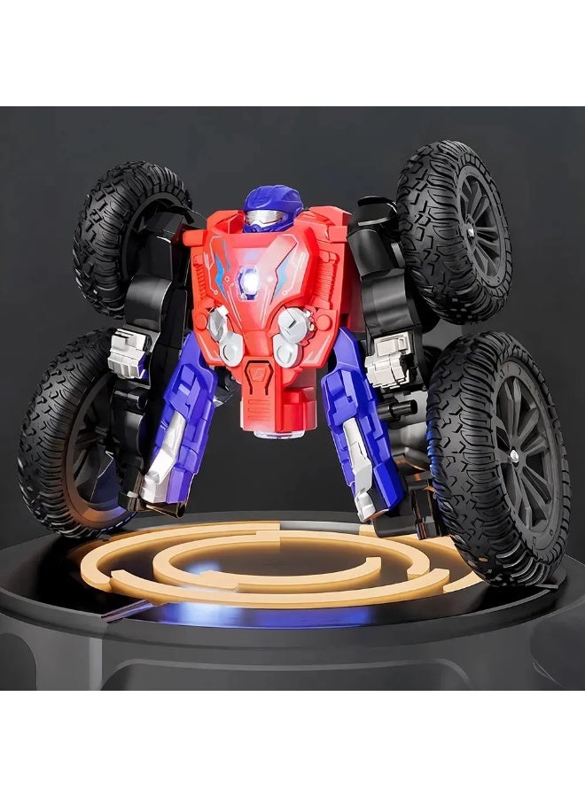 Remote Controlled Transforming Stunt Robot Car - 4WD RC Drift Car with 360° Tumbling & Spinning - One-Touch Cold Steam Spray with LED Light Show & Sound - Rechargeable Toy for Kids & Adults (Red/Blue) - Image 1