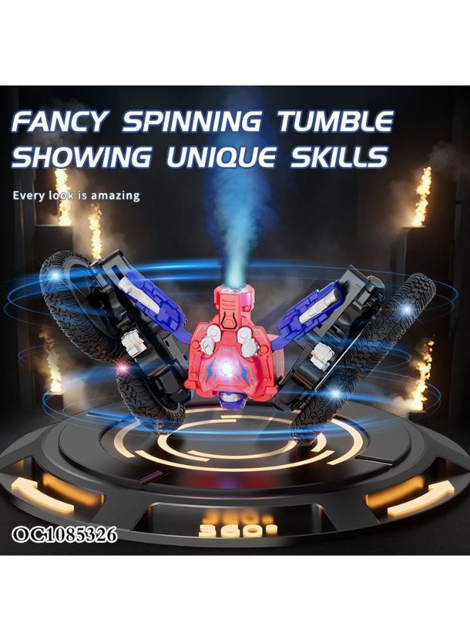 Remote Controlled Transforming Stunt Robot Car - 4WD RC Drift Car with 360° Tumbling & Spinning - One-Touch Cold Steam Spray with LED Light Show & Sound - Rechargeable Toy for Kids & Adults (Red/Blue) - Image 3