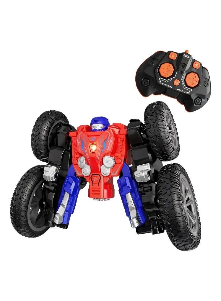 Remote Controlled Transforming Stunt Robot Car - 4WD RC Drift Car with 360° Tumbling & Spinning - One-Touch Cold Steam Spray with LED Light Show & Sound - Rechargeable Toy for Kids & Adults (Red/Blue) - Image 2