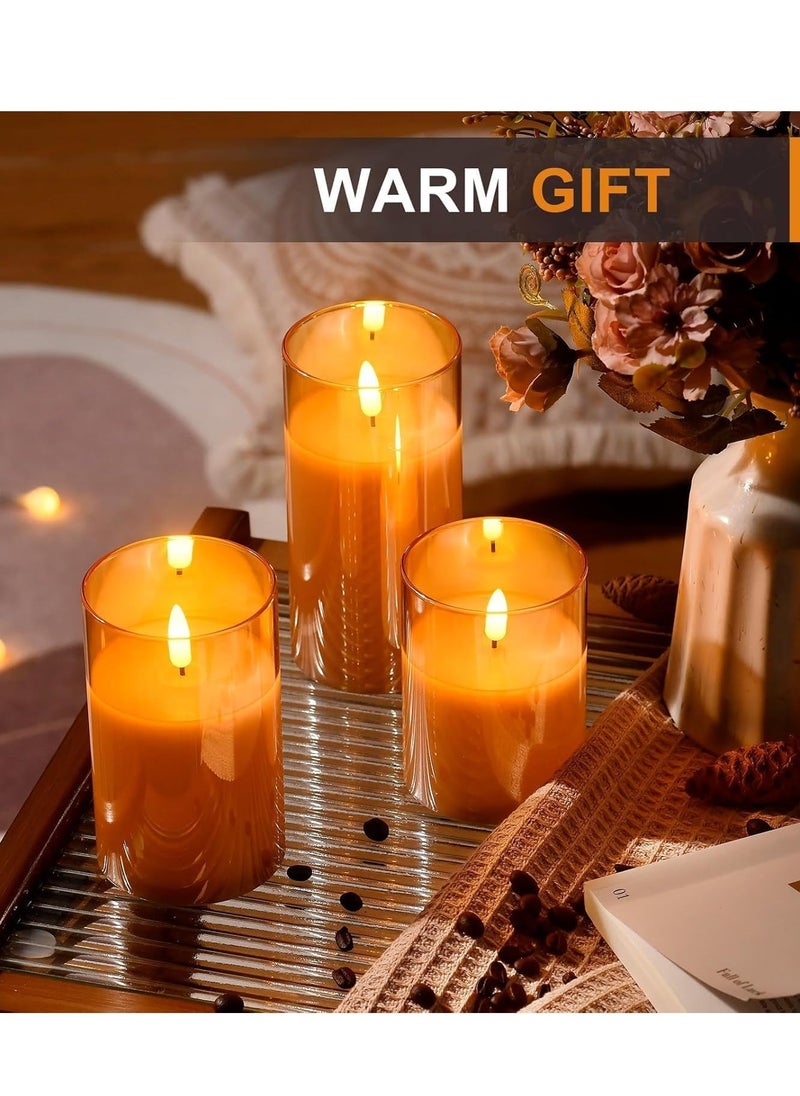 ELTRAZONE Glass LED Flameless Pillar Candles Real Wax with Flickering Wick, Battery Operated, Remote & Timer | Elegant Gold Finish, Ideal for Home, Wedding & Festival Decor (Pack of 3) - Image 5
