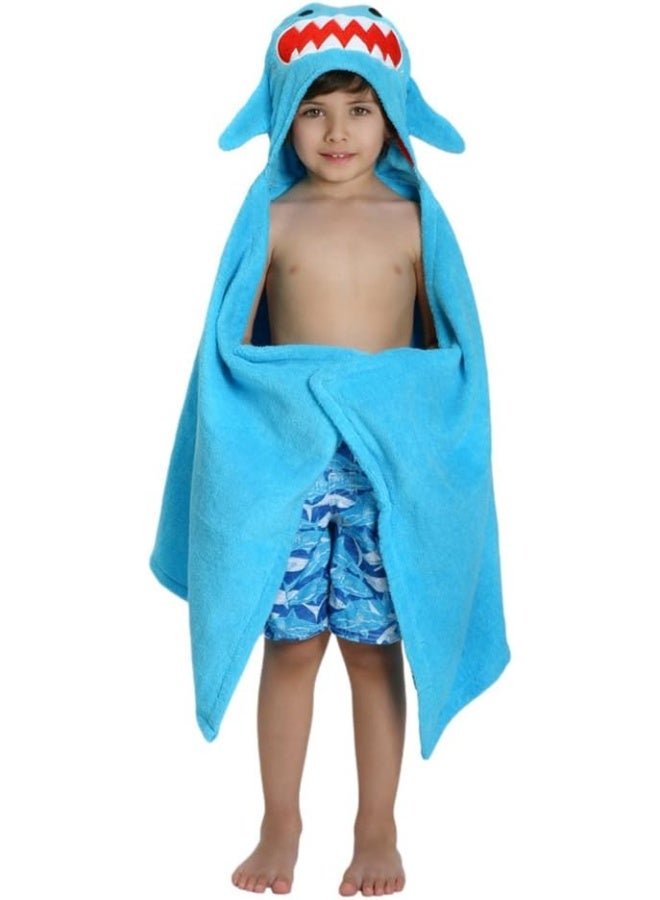 ZOOCCHINI 100 Percent Cotton Kids Hooded Towel, Sherman The Shark - Image 1