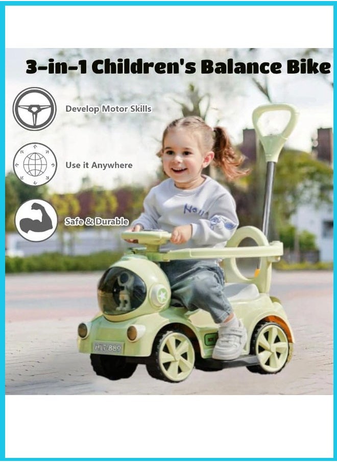 Berma Baby سيارة ركوب للأطفال، سيارة أطفال مزودة بموسيقى وقضيب أمان ومقبض دفع للأطفال الصغار، لعبة سيارة للأطفال مع عجلات فلاش بولي يوريثان وموسيقى (ترقية ضوء الموسيقى الأخضر)  - Image 3