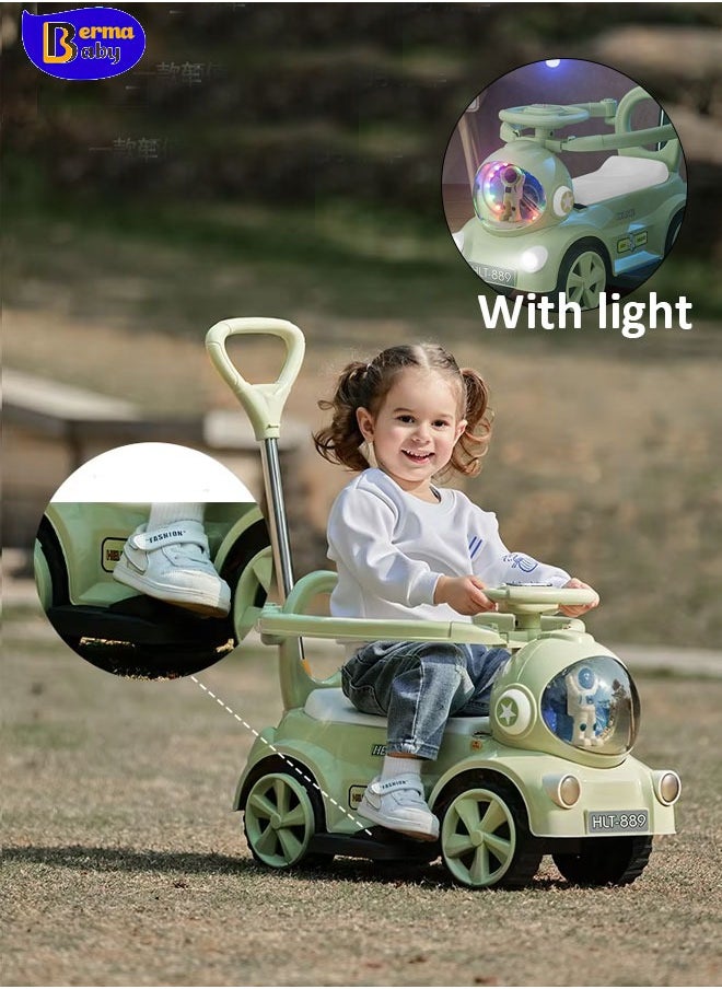 Berma Baby سيارة ركوب للأطفال، سيارة أطفال مزودة بموسيقى وقضيب أمان ومقبض دفع للأطفال الصغار، لعبة سيارة للأطفال مع عجلات فلاش بولي يوريثان وموسيقى (ترقية ضوء الموسيقى الأخضر)  - Image 1