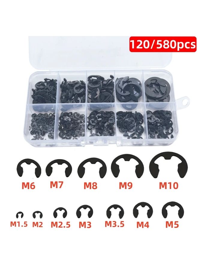 120pcs Carbon Steel E Clip Washer Combo Kit Circlip Retaining Ring for Shaft Fasteners - Image 1