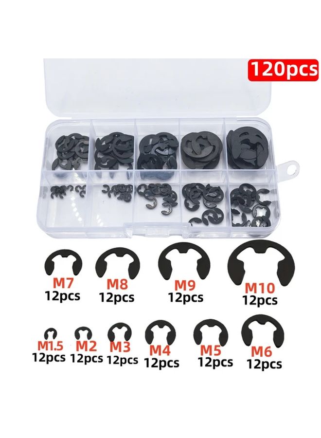 120pcs Carbon Steel E Clip Washer Combo Kit Circlip Retaining Ring for Shaft Fasteners - Image 2