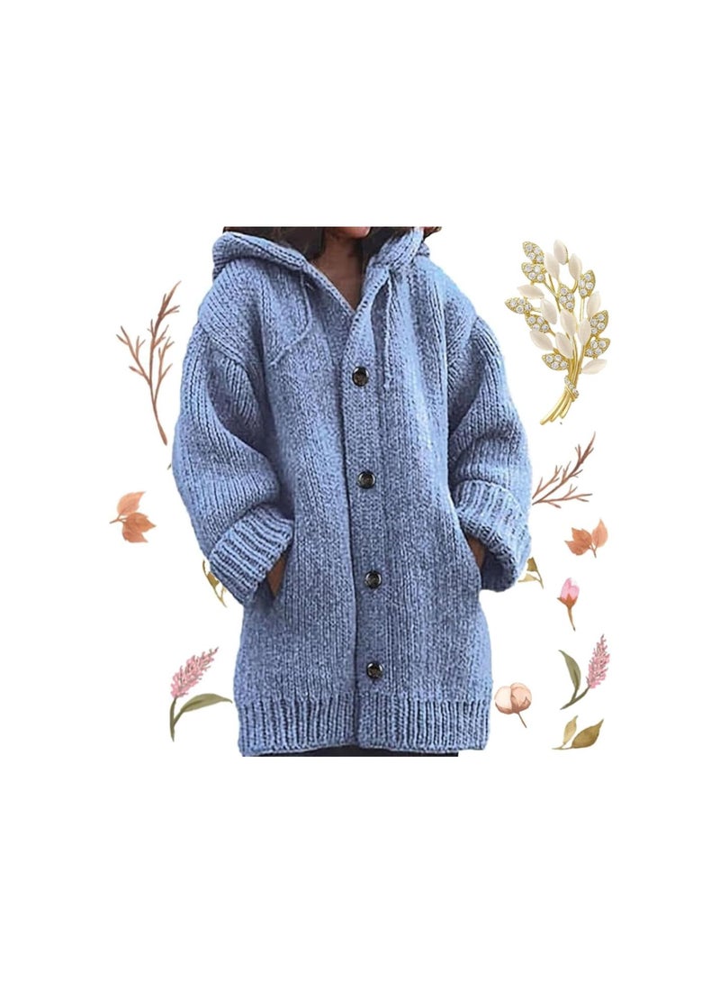 silvercnc 2024 Premium on Down Hooded Knitted Cardigan, Cable Knit Chunky Tops Warm Winter Coats with Pockets for - Image 1