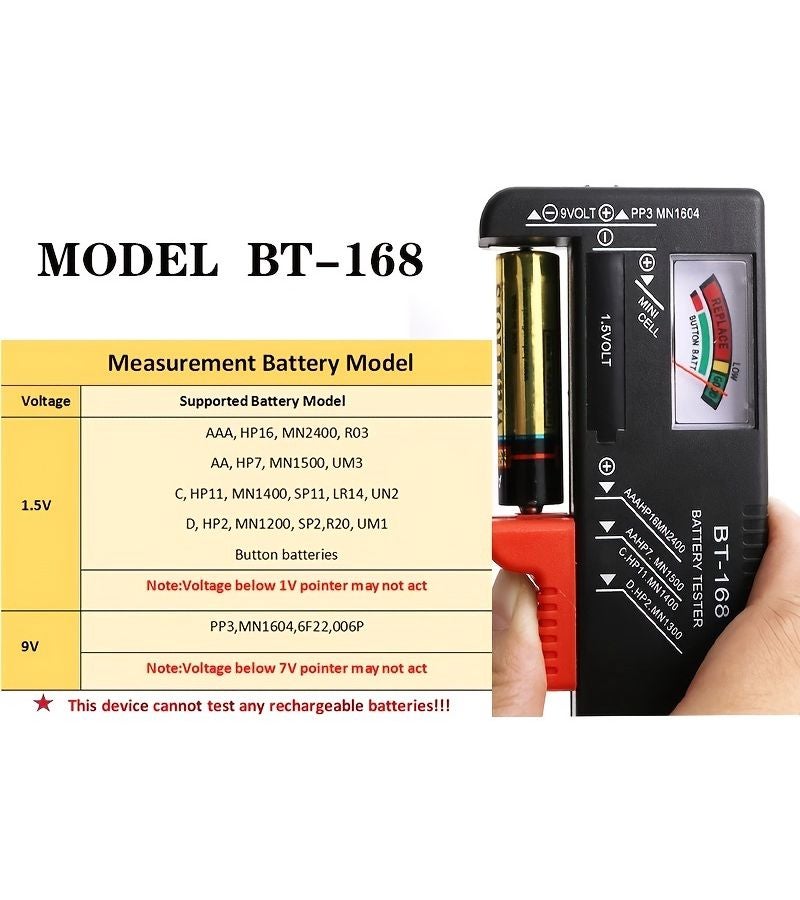 مختبر بطارية عالمي أسود لبطاريات AA AAA C D 9V 1.5V مع مؤشرات متر ملونة لفحص سريع - Image 3