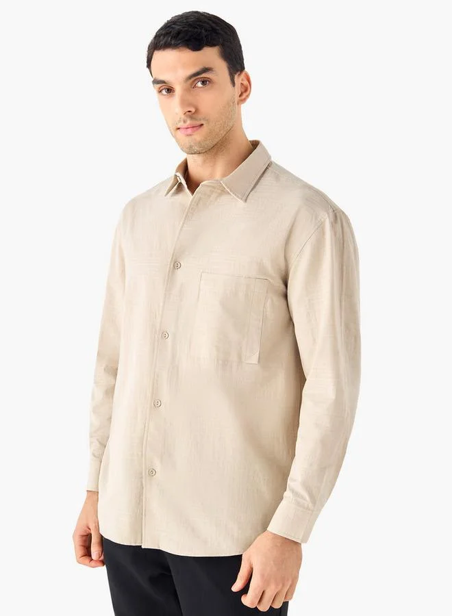 Iconic Regular Fit Textured Shirt with Collar and Long Sleeves