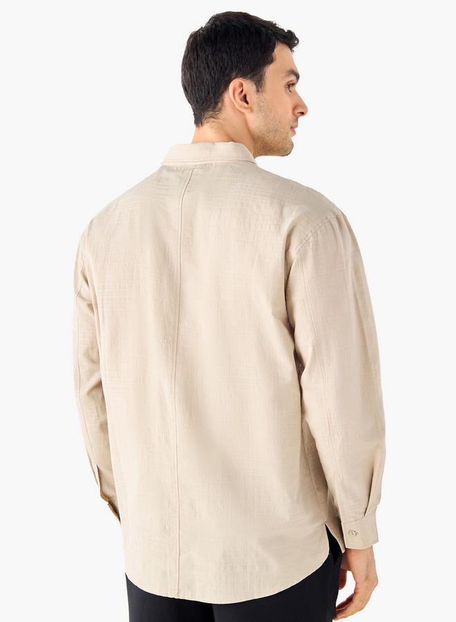 Iconic Regular Fit Textured Shirt with Collar and Long Sleeves - Image 3