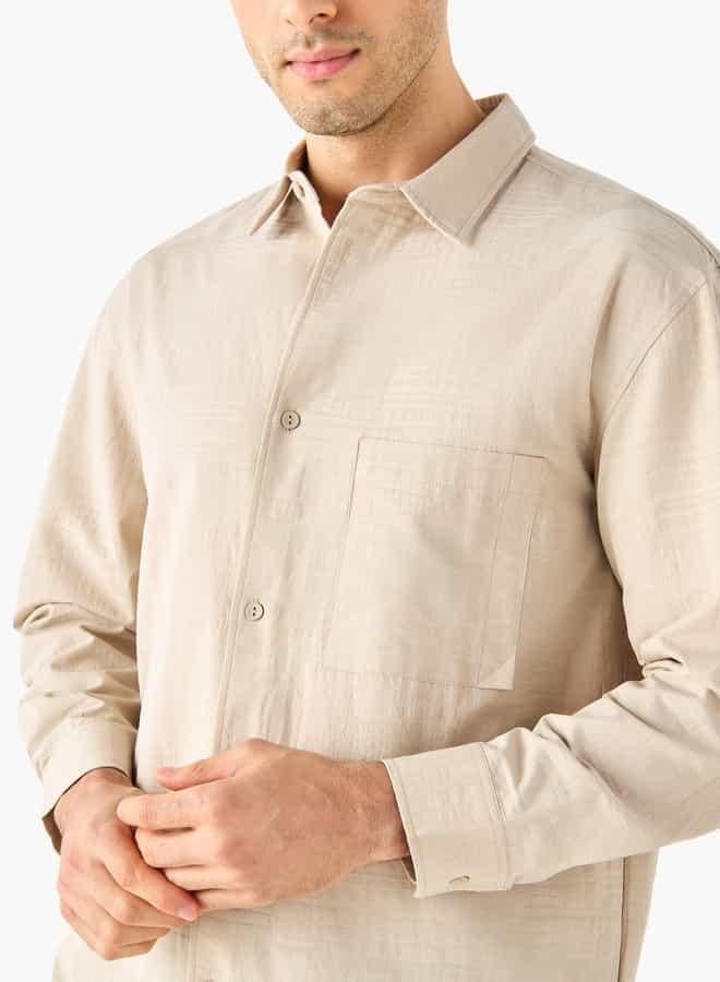 Iconic Regular Fit Textured Shirt with Collar and Long Sleeves - Image 4