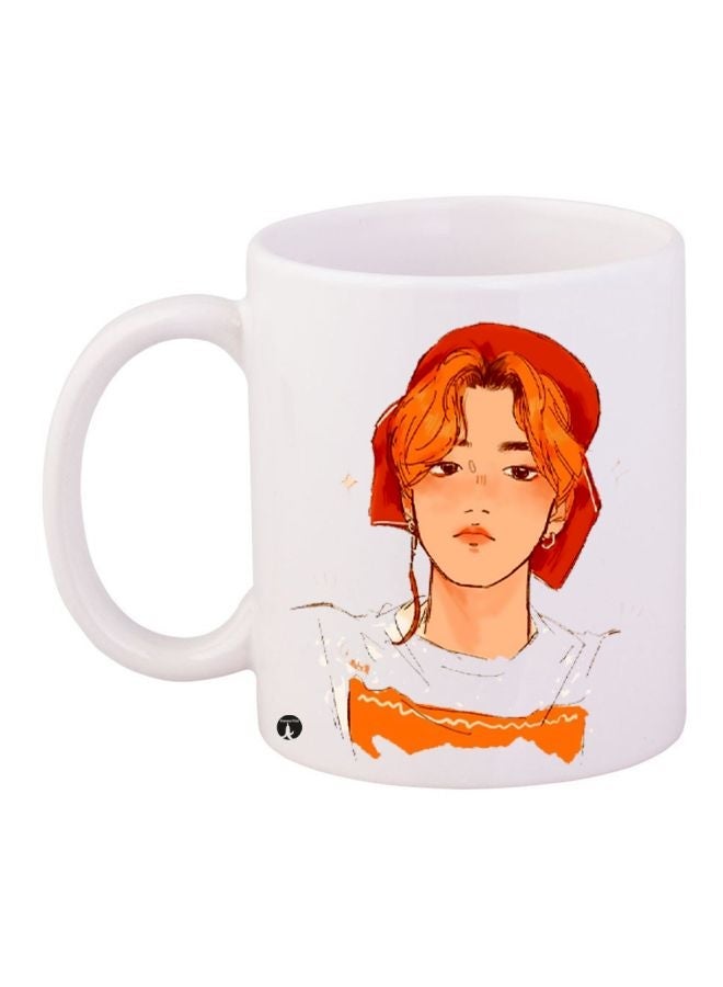 RYN Human Figure Printed Coffee Mug White/Orange/Brown 11ounce