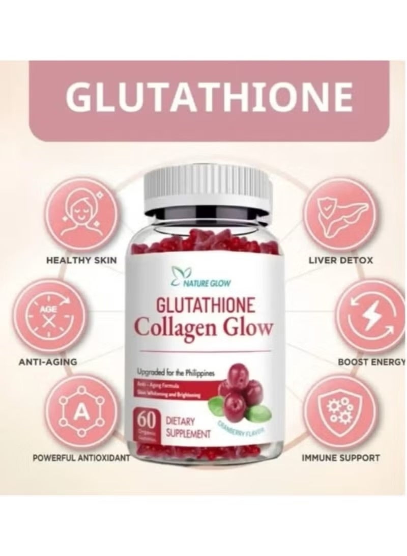 Nature Glow Collagen Glow with Glutathione | 60 Gummies | Skin Whitening, Anti-Aging, Cranberry Flavored Supplement - Image 3