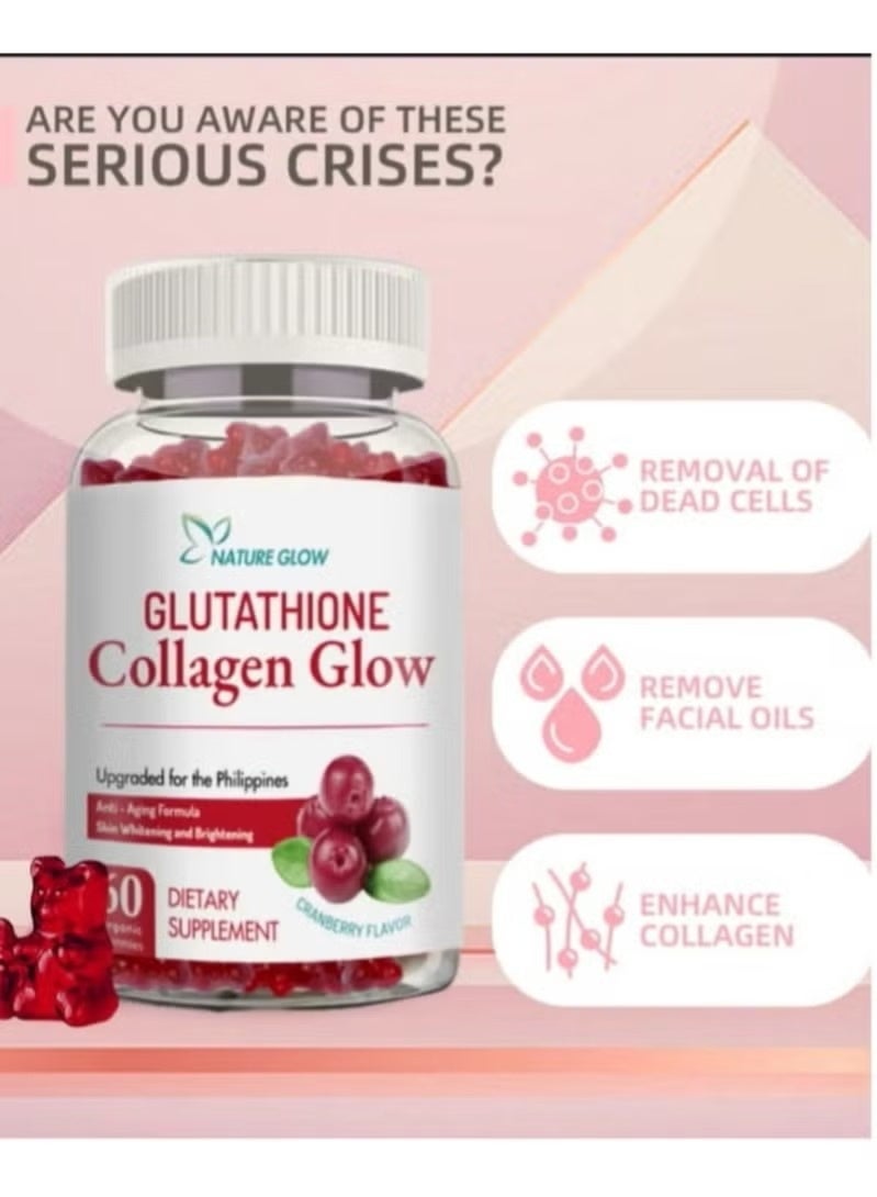 Nature Glow Collagen Glow with Glutathione | 60 Gummies | Skin Whitening, Anti-Aging, Cranberry Flavored Supplement - Image 4