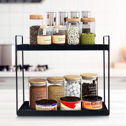 Niyara Iron Metal Heavy Duty Stand 2-Tier multistorage/Multipurpose Standing Rack, Bathroom Countertop Storage Shelf Cosmetic Organizer Holder Kitchen Spice Rack, (Square Black) - Image 1