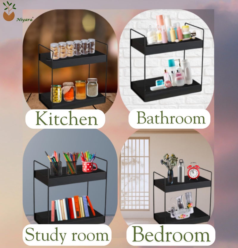 Niyara Iron Metal Heavy Duty Stand 2-Tier multistorage/Multipurpose Standing Rack, Bathroom Countertop Storage Shelf Cosmetic Organizer Holder Kitchen Spice Rack, (Square Black) - Image 4