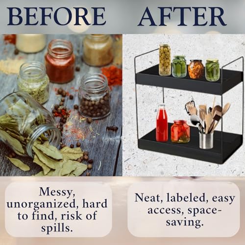 Niyara Iron Metal Heavy Duty Stand 2-Tier multistorage/Multipurpose Standing Rack, Bathroom Countertop Storage Shelf Cosmetic Organizer Holder Kitchen Spice Rack, (Square Black) - Image 3