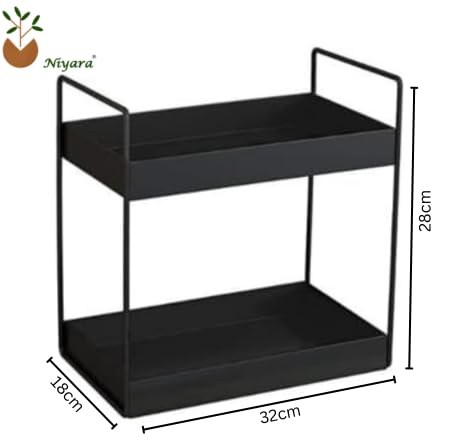 Niyara Iron Metal Heavy Duty Stand 2-Tier multistorage/Multipurpose Standing Rack, Bathroom Countertop Storage Shelf Cosmetic Organizer Holder Kitchen Spice Rack, (Square Black) - Image 5