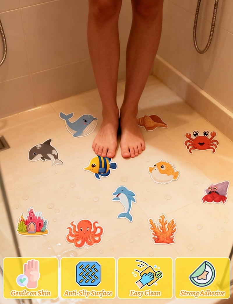 LSLYHTC 26Pcs Non Slip Bathtub Stickers, Cute Ocean Creature Stickers with Scraper, Anti Slip Bath Tub Shower Decal with Adhesive Back for Bathroom, Shower Stairs - Image 4