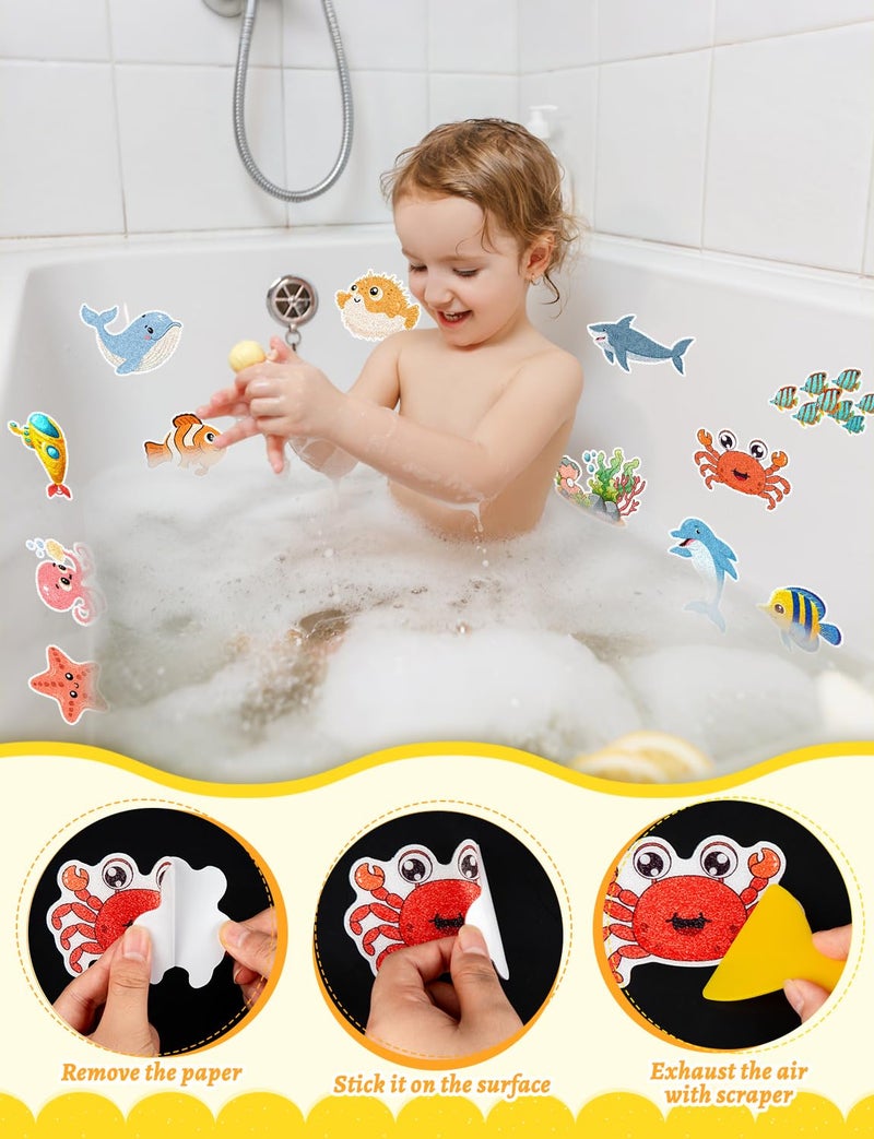 LSLYHTC 26Pcs Non Slip Bathtub Stickers, Cute Ocean Creature Stickers with Scraper, Anti Slip Bath Tub Shower Decal with Adhesive Back for Bathroom, Shower Stairs - Image 3