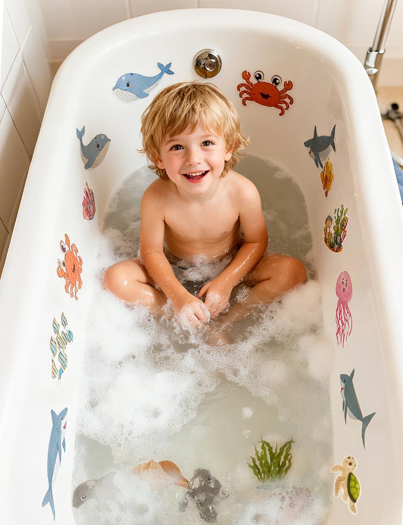 LSLYHTC 26Pcs Non Slip Bathtub Stickers, Cute Ocean Creature Stickers with Scraper, Anti Slip Bath Tub Shower Decal with Adhesive Back for Bathroom, Shower Stairs - Image 5