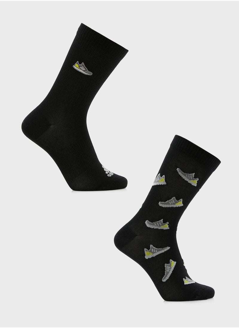 Adidas - 2 Pack Run X Ultraboost Graphic Socks - Image 1
