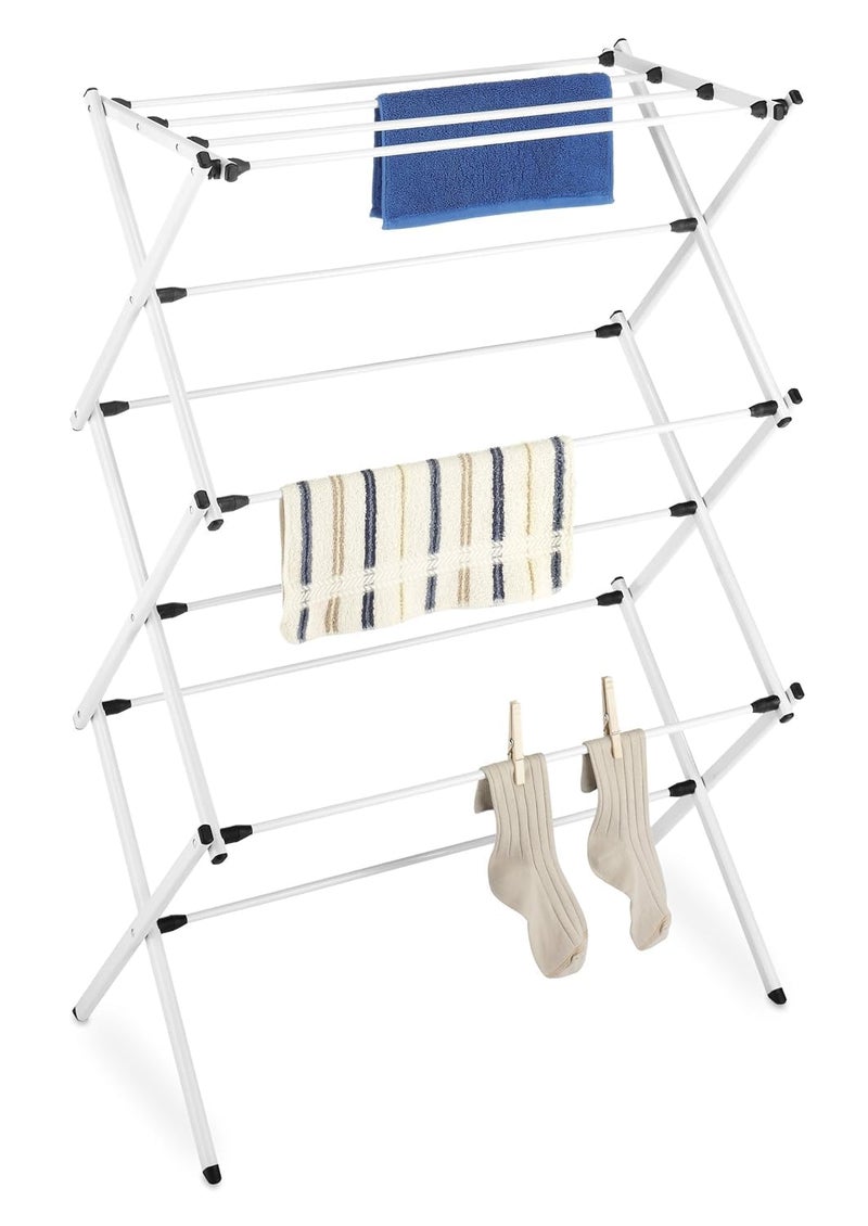 Whitmor Foldable Clothes Drying Rack: 3 Tier Laundry Drying Rack, Collapsible Drying Rack Clothing, Portable Space Saving Clothing Rack for Indoor Outdoor, 14.50" L x 29.625" W x 41.75" H, White - Image 1