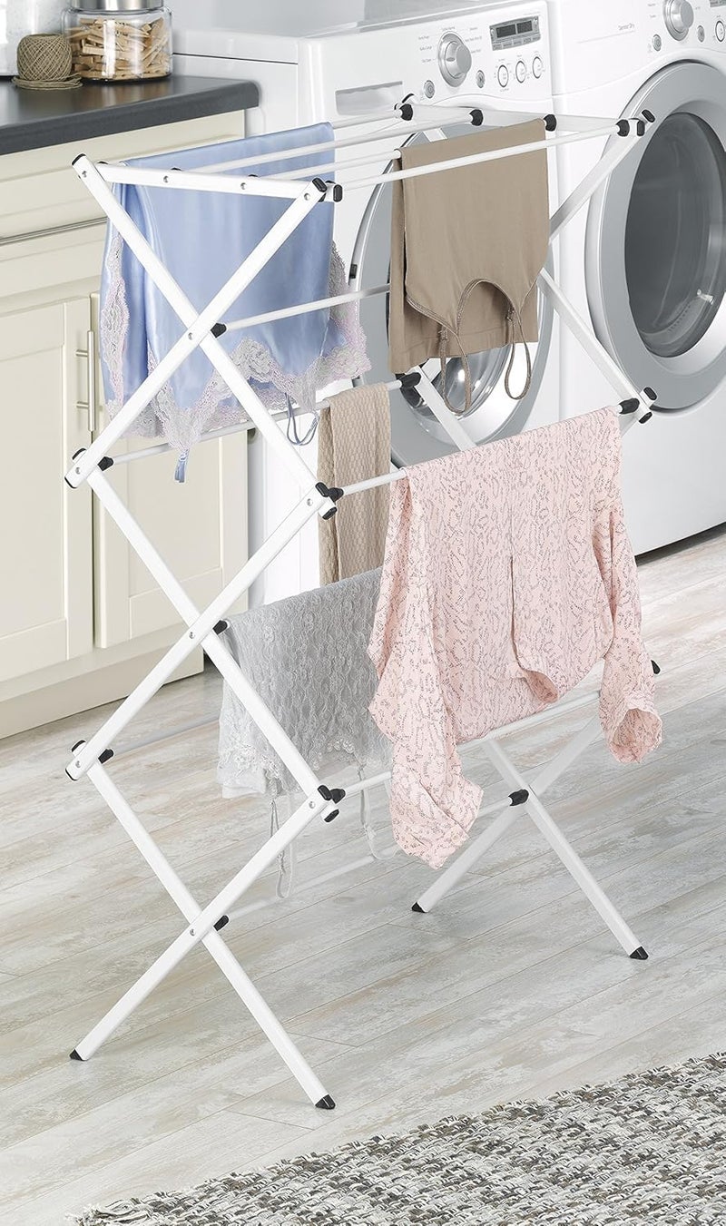 Whitmor Foldable Clothes Drying Rack: 3 Tier Laundry Drying Rack, Collapsible Drying Rack Clothing, Portable Space Saving Clothing Rack for Indoor Outdoor, 14.50" L x 29.625" W x 41.75" H, White - Image 2