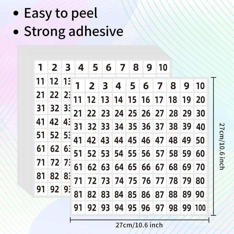 STARLIBOO White Number Stickers 1-100, 1 inch Consecutive Number Stickers, Square Small Self-Adhesive for Office, Classroom, Indoor, Boxes, Storage - Image 3