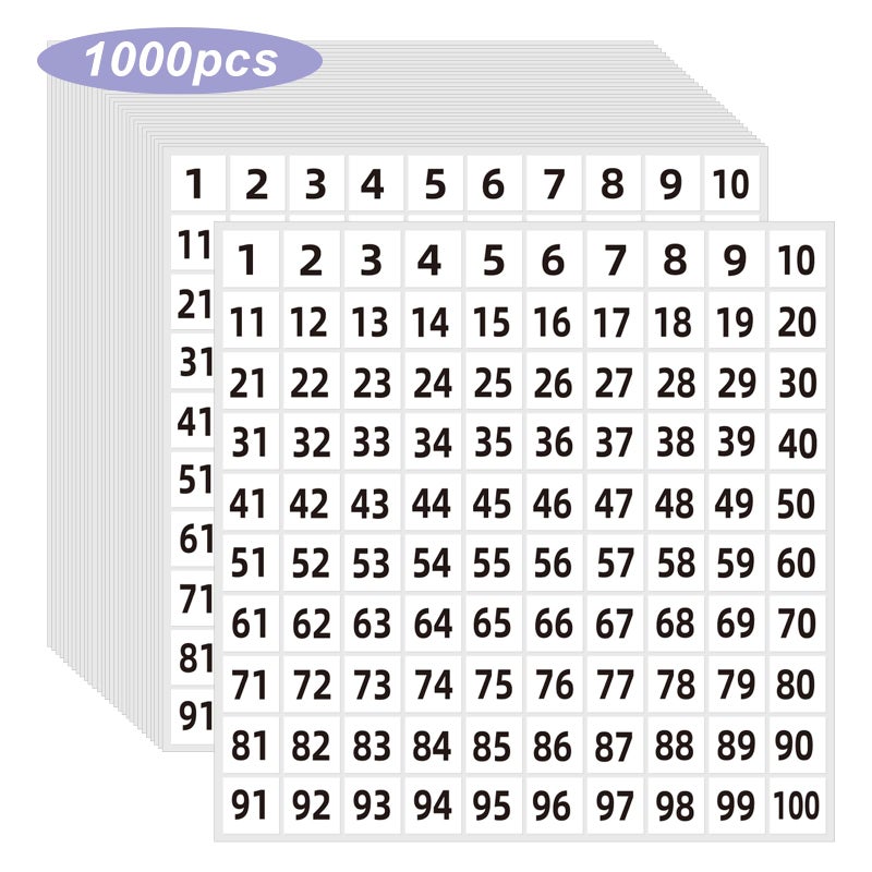 STARLIBOO White Number Stickers 1-100, 1 inch Consecutive Number Stickers, Square Small Self-Adhesive for Office, Classroom, Indoor, Boxes, Storage - Image 1