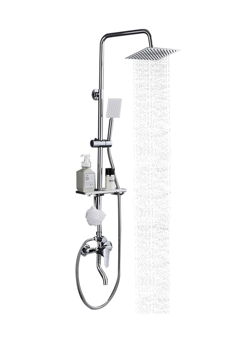 AL RAID Bathroom Shower Set, Copper Plating Large Square Head Handheld Shower Wall Mount Triple Function Rainfall Shower Thermostatic Valve Mixer Set Bathroom Shower Liftable Shower Column (Silver) - Image 1