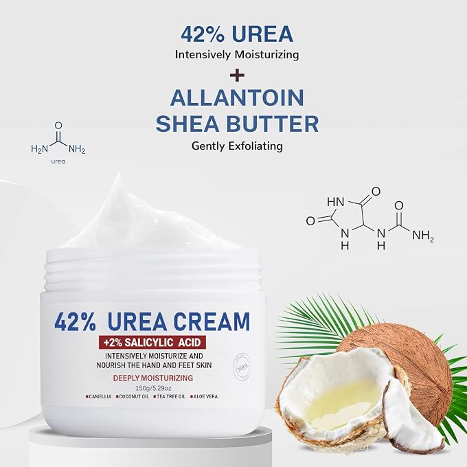 OUKEYA Urea Cream 42% plus Salicylic Acid 2% Net 5.29 Oz for Dry Cracked Feet,Heels,Knees,Elbows,Hands Repair Treatment Moisturizes and Removes Corns,Calluses,Dead Skin,and Softens Toenails Pack of 4 - Image 3