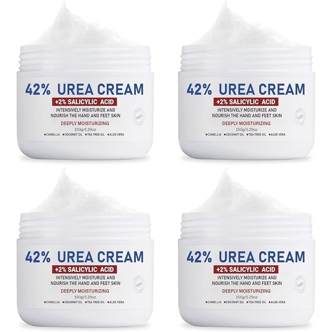 OUKEYA Urea Cream 42% plus Salicylic Acid 2% Net 5.29 Oz for Dry Cracked Feet,Heels,Knees,Elbows,Hands Repair Treatment Moisturizes and Removes Corns,Calluses,Dead Skin,and Softens Toenails Pack of 4 - Image 1