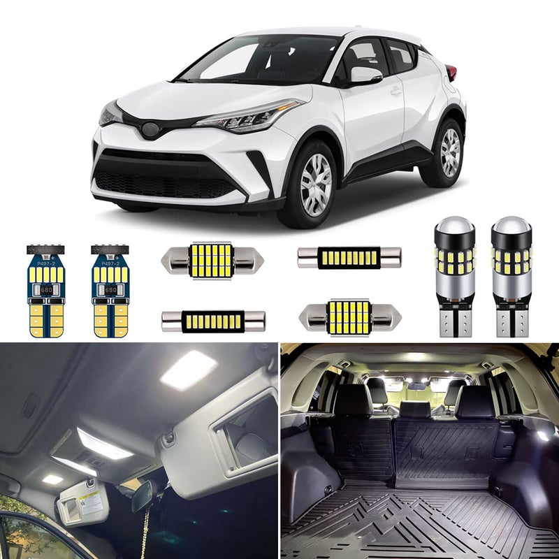 طقم أضواء LED داخلية بيضاء مكون من 8 قطع لسيارة تويوتا CHR 2018 2019 2020 2021 مصابيح LED فائقة السطوع 6000K مع أداة التثبيت