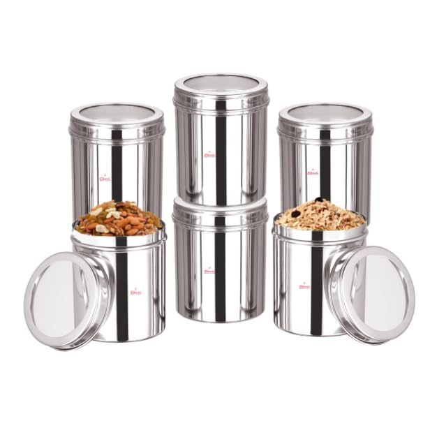 Ebun Heavy Gauge See Through Stainless Steel ContainersStainless Steel Dabba Set For KitchenAir Tight Steel Containers For StorageSteel Containers For Kitchen 1KgSet Of 6 Silver - Image 1